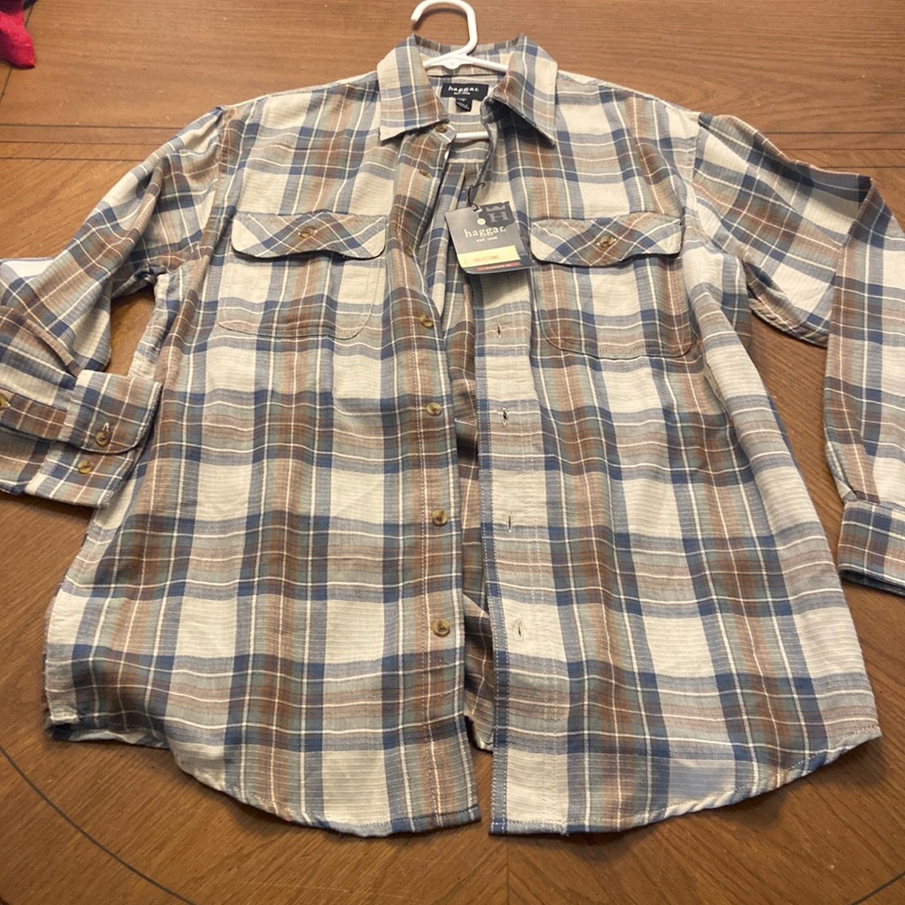 NWT Haggar collections classic fit plaid long sleeve button-down small